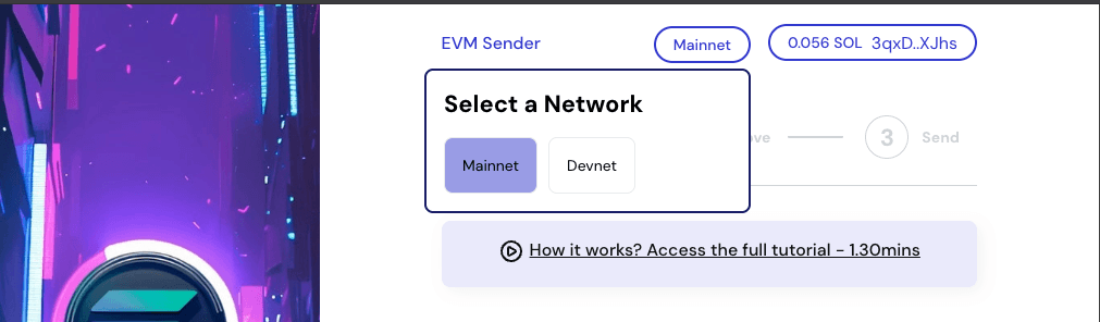 Network selector showing Mainnet and Devnet