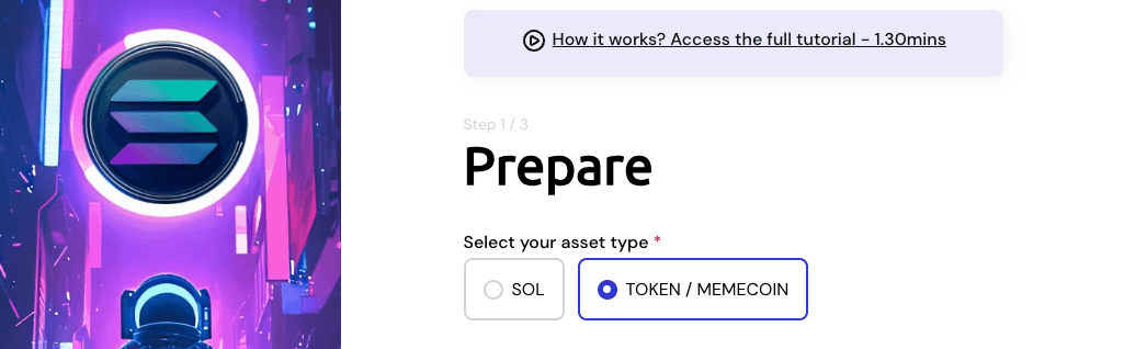 Asset type radio with SPL Token option highlighted