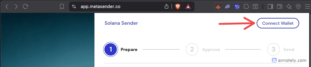 Connect Wallet button on Metasender
